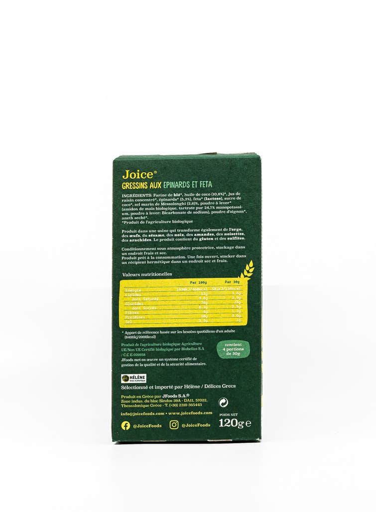Gressins biologiques aux épinards et feta 120g