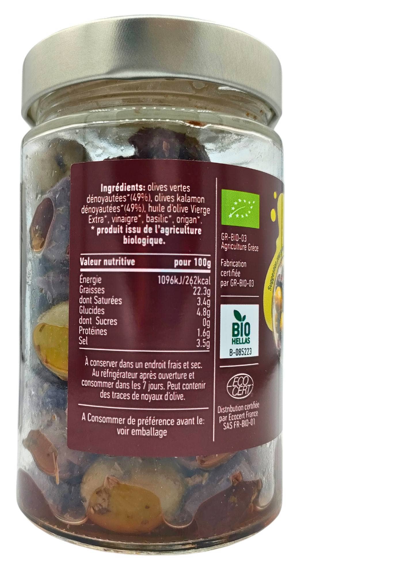 Olives  Bio vertes et Kalamata dénoyautées aux herbes - 180g
