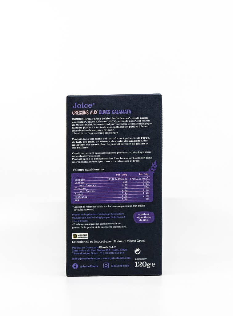 Gressins biologiques aux olives Kalamata 120g