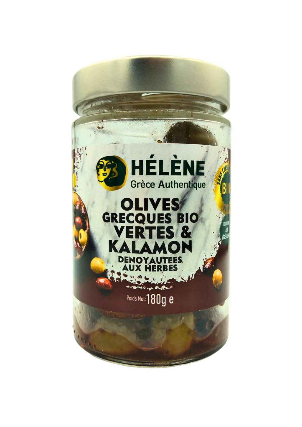 Olives  Bio vertes et Kalamata dénoyautées aux herbes - 180g